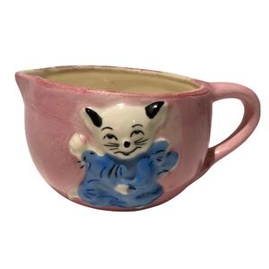 Whimsical Cat Kitty Pink Pitcher Creamer Small Tiny 3D Made Japan 429 Vintage